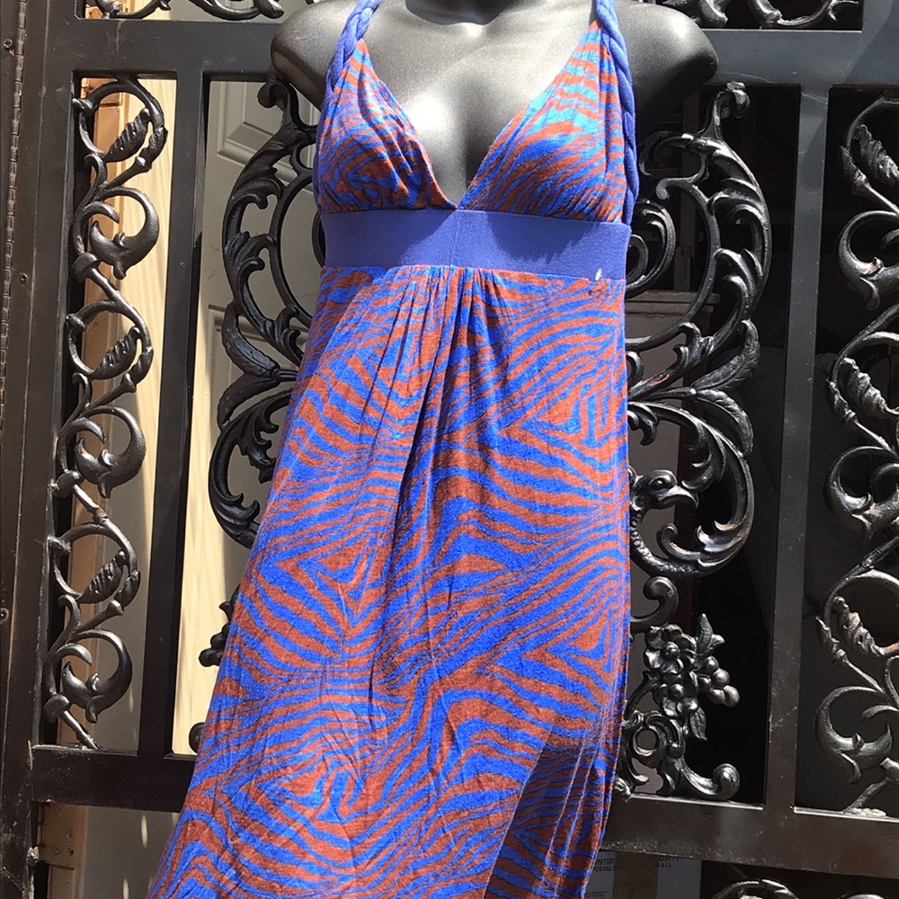 🚨BoGo½ New T-BAGS Blue Brown Animal Print Form Fitting Mini Dress